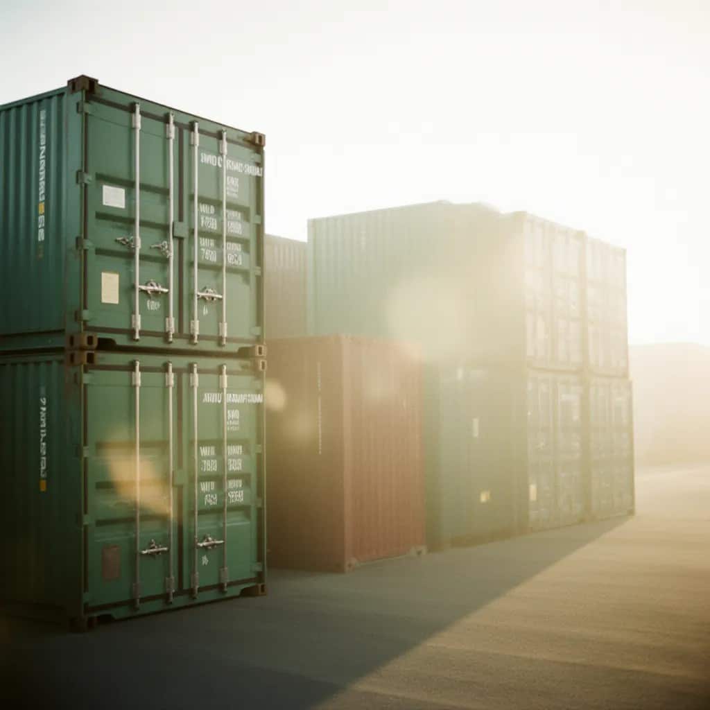 Contenedores de carga apilados en zona logística, representando el seguro de carga internacional para importadores, exportadores y operadores logísticos.